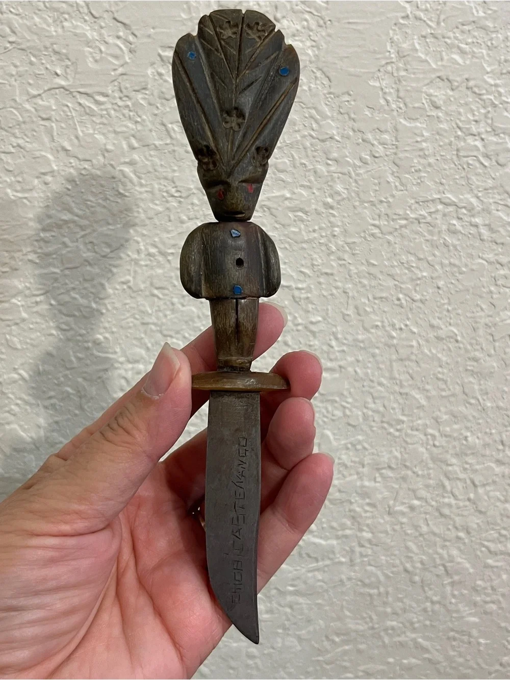 Vintage Mayan Handmade Knife Chichicastenango Guatemala Horn Carved